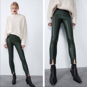 Zara Green Mid Rise Faux Leather Leggings